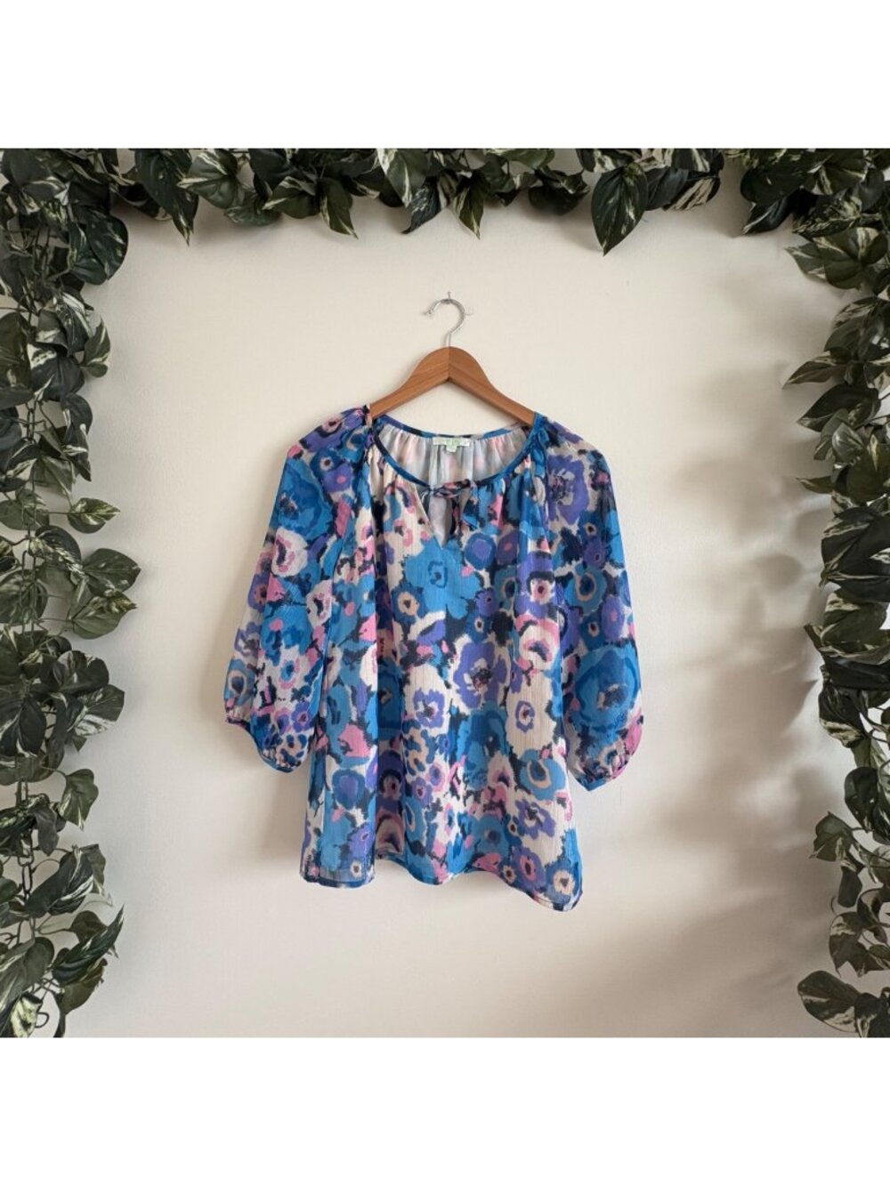 Jade Melody Tam Watercolor Floral Peasant Long Sleeve Blouse Size XS